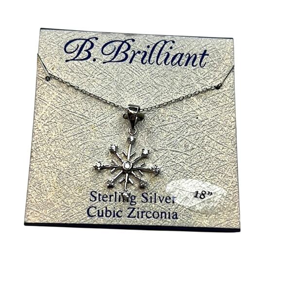 B. Brilliant Sterling Silver Snowflake Necklace w/ Cubic Zirconia Accents, NWT - Picture 1 of 3